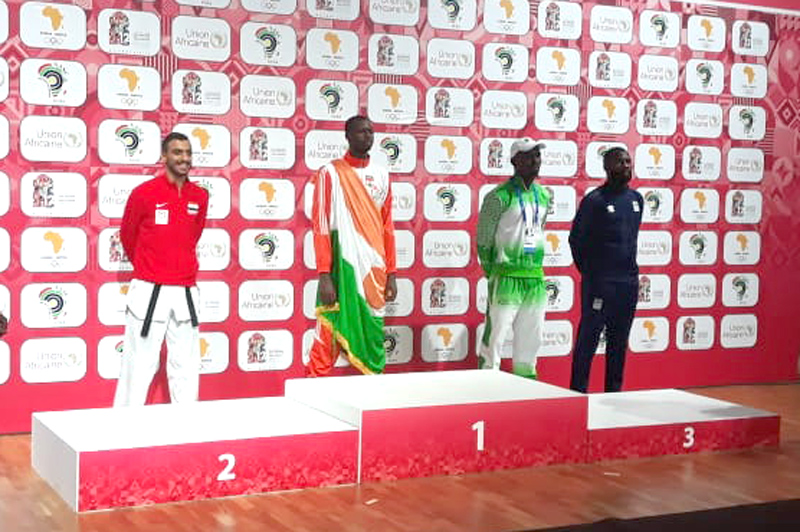 Jeux Africains 2019 : cérémonie de remise de médailles taekwondo +87 kg
